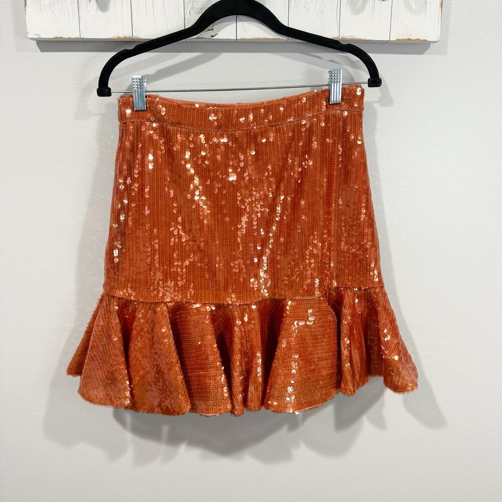 J.Crew Orange Sequin Ruffle Hem Mini Skirt NWT Size 4 Party Holiday
